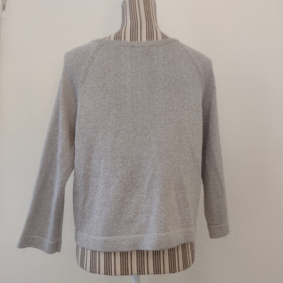 Talbots Tan Metallic Sparkle Linen Blend 3/4 Sleeve Short Sweater Size M - Picture 7 of 9